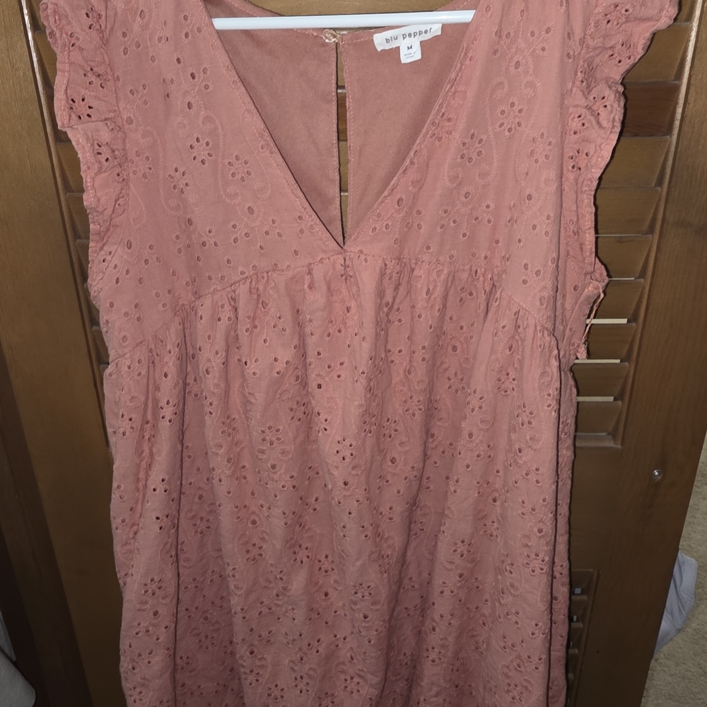 Blu Pepper Coral Eyelet Midi Dress